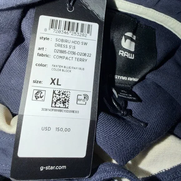 G-Star Sobiru Hoodie Sweat Dress – Fantem Blue/Papyrus – Women’s XL (NWT) - Picture 7 of 11